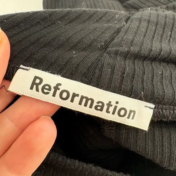 Reformation Kassia Black Tie Waist Ribbed Pants - Picture 8 of 11